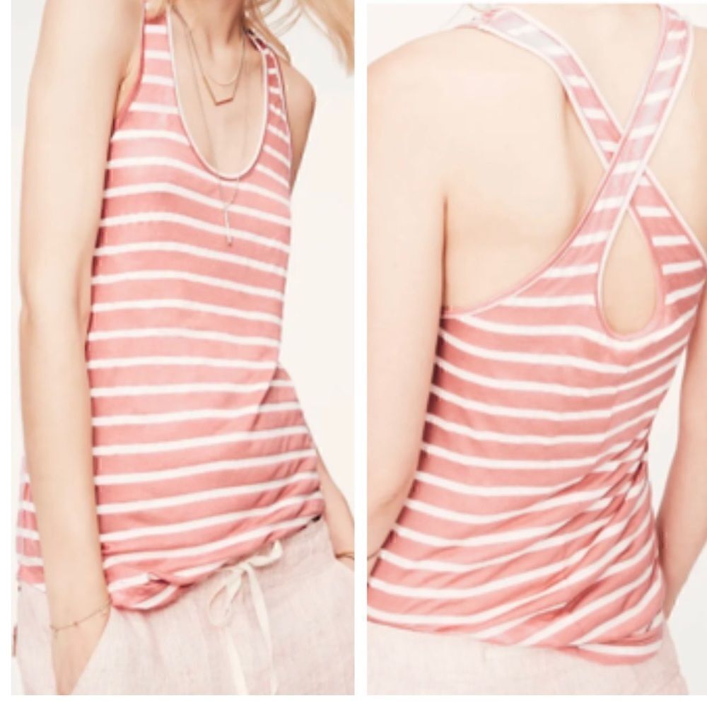 Ann Taylor Loft Lou & Grey Stripe Criss Cross Back Tank Top Coral Orange XS